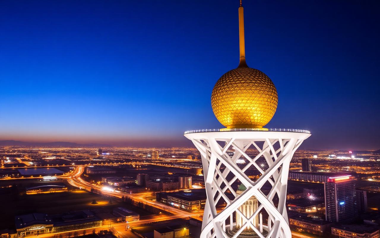 Torre Baiterek de Astana iluminada de noche