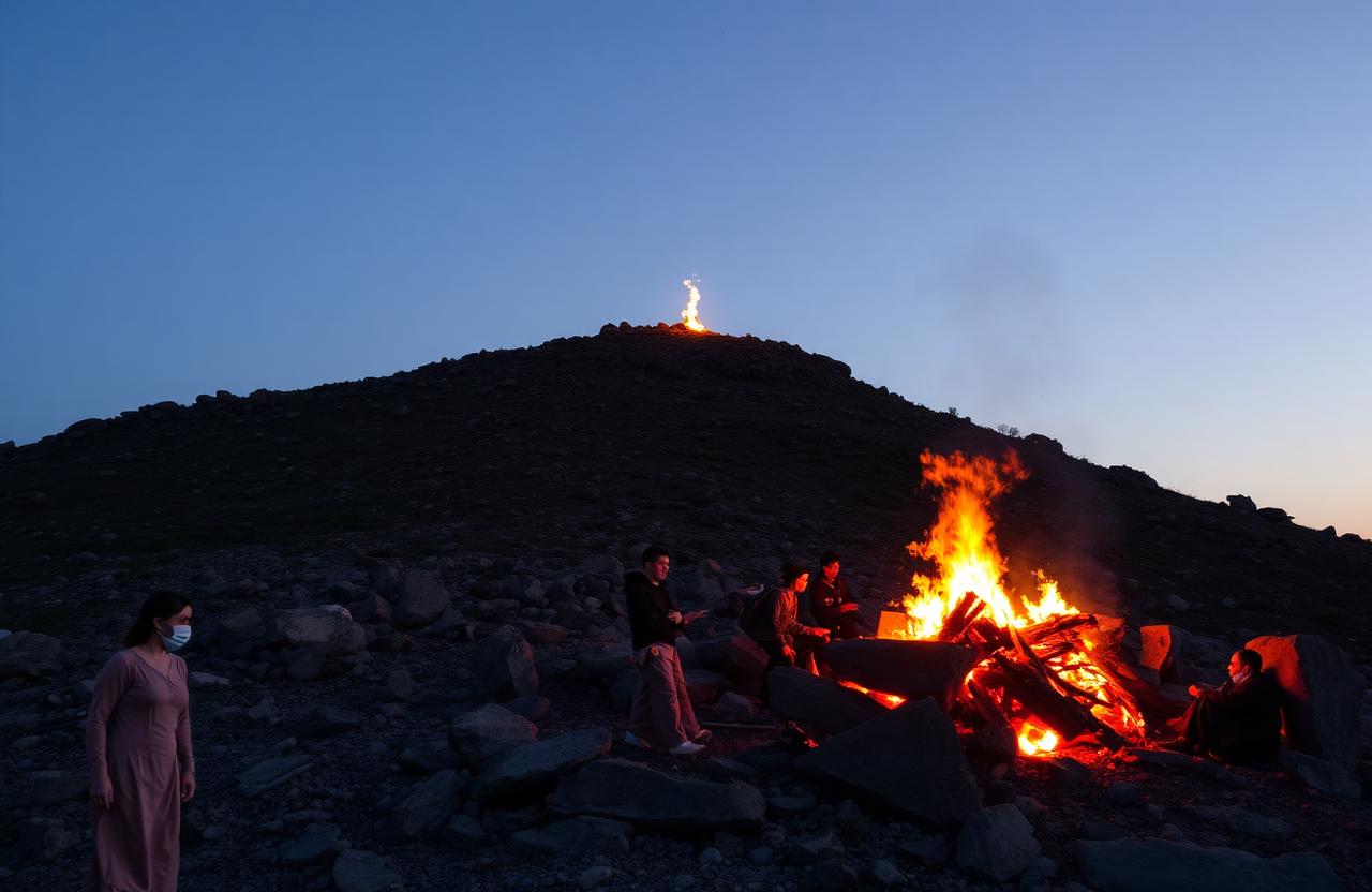Yanar Dag, la montaña ardiente en la Península de Absheron, Azerbaiyán