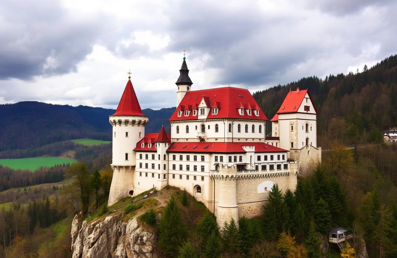 Castillo de Bran sobre un acantilado en Transilvania, Rumania