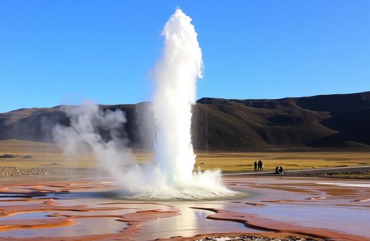 Géiser Strokkur en erupción en el valle geotermal de Haukadalur