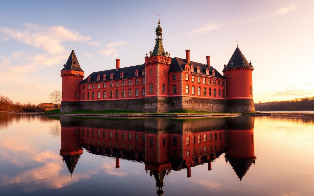 Castillo de Gripsholm en Mariefred reflejado en el lago