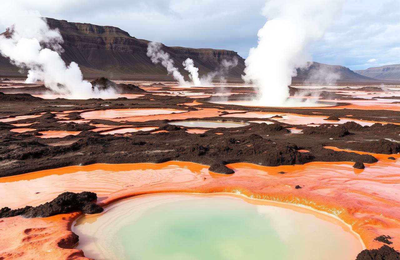 Área geotermal de Hverir con fumarolas y tierras ocres junto al lago Mývatn