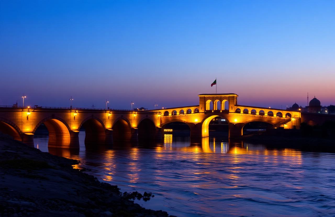 Puente Si-o-Se Pol iluminado al atardecer en Isfahán