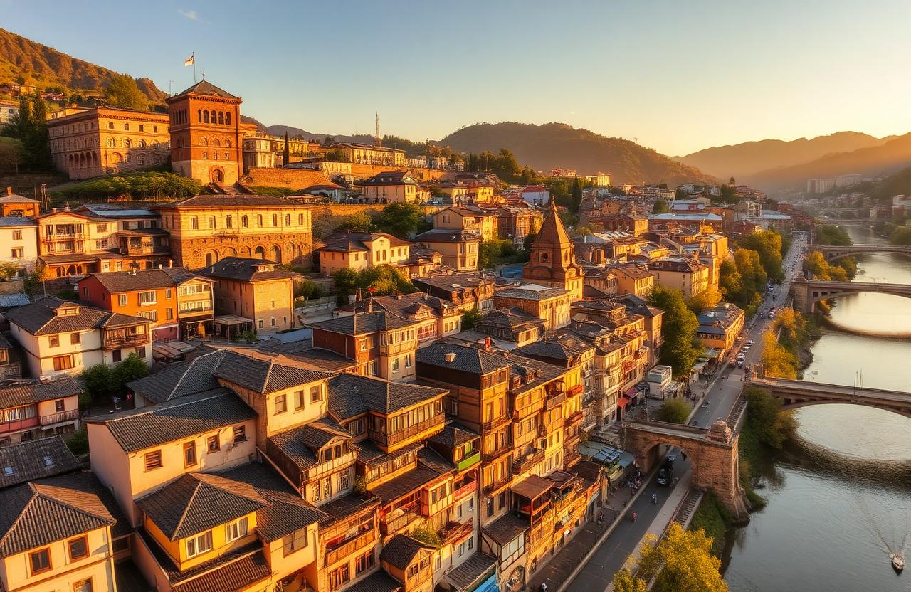 Casco antiguo de Tbilisi con la fortaleza de Narikala y los baños de Abanotubani