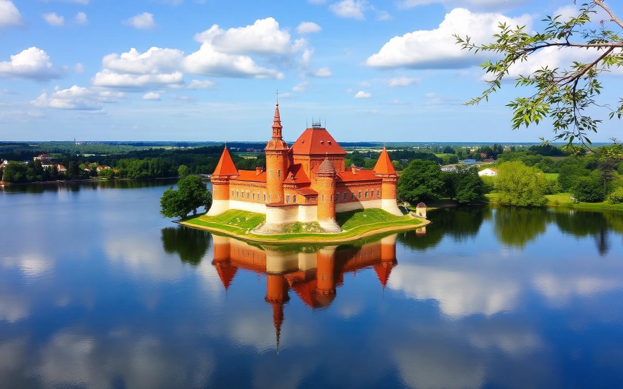 Castillo de Trakai sobre el lago Galve, Lituania
